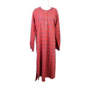 Lee Valley Ireland red tartan plaid cotton flannel long nightshirt L